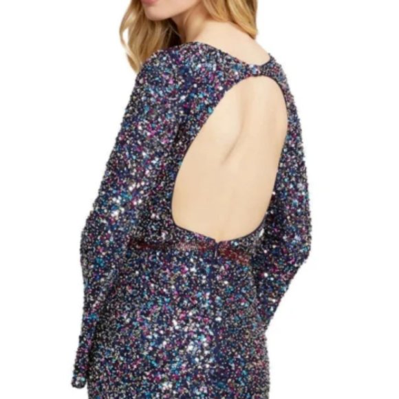 MAC DUGGAL 5014 MULTU COLOR SEQUINED LONG BELL SLEEVE GOWN sz 10 - Picture 5 of 7